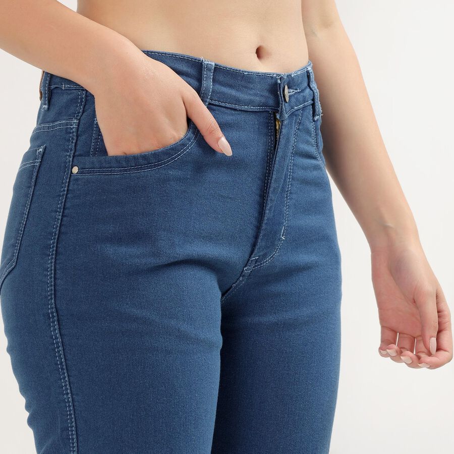 Women's Deep Steel Blue Straight Fit Jeans, Mid Blue, large image number null