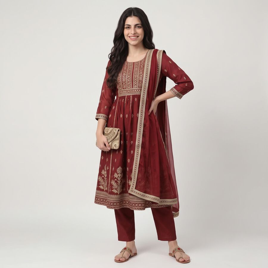 Women's Wine Ethnic Set, Wine, large