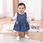 Infants' Blue Fit and Flare Embroidered Frock, गहरा नीला, small