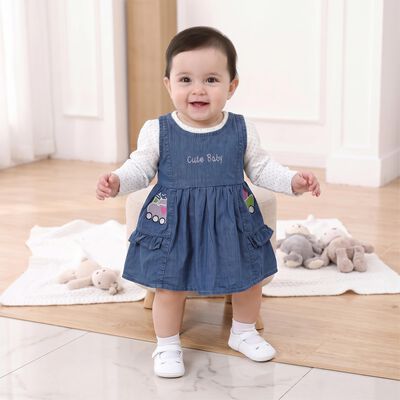 Infants' Blue Fit and Flare Embroidered Frock