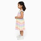 Girls' Multicolor Rainbow Checkered Flutter Sleeve Frock, Off White, small image number null