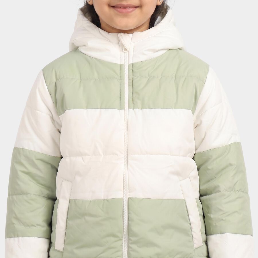 Girls' Mint Green Hooded Puffer Jacket, Light Green, large