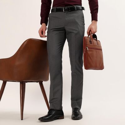 Men's Grey Slim Fit Flat-Front Formal Trousers