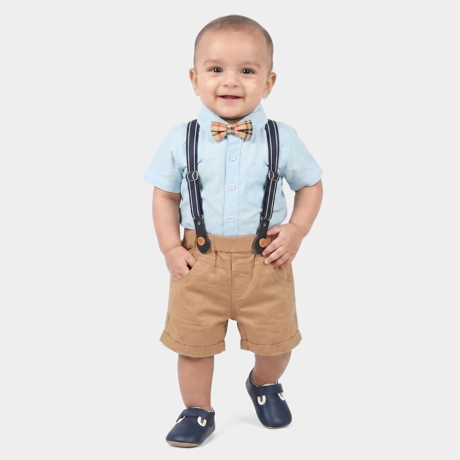 Infants' Light Blue 100% Cotton Collar Neck Suspender Baba Suit, Mid Blue, large