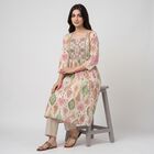 Women's Cream Notch Neck Printed Kurta, Off White, small