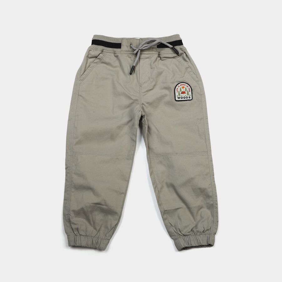 Boys Grey Regular Fit Drawstring Jogger Trousers, हल्का ग्रे, large