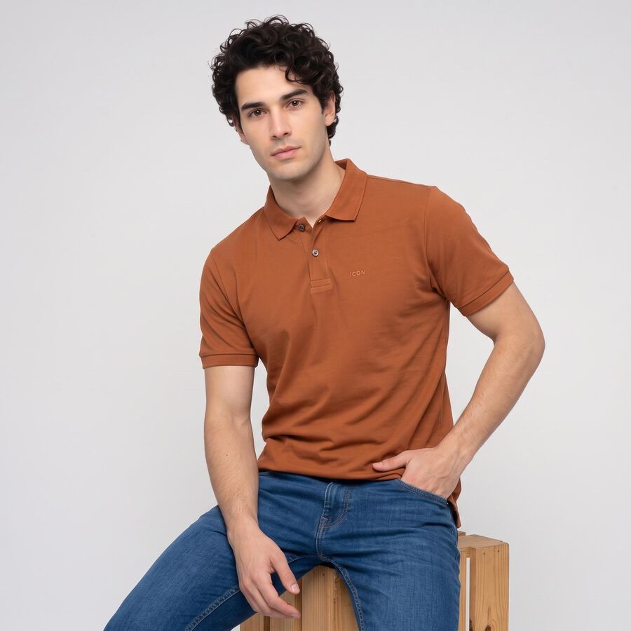 Men Brown Polo Neck Polo T-Shirt, भूरा, large