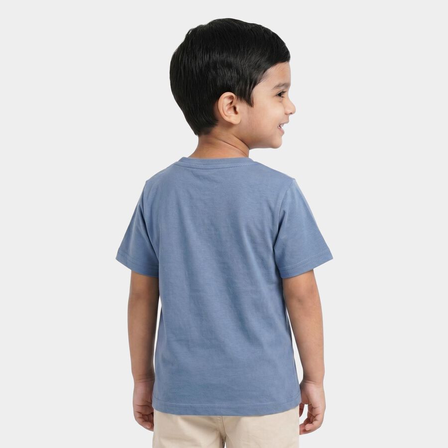 Boys Blue Cotton Round Neck Regular Boys T-Shirt, मध्यम नीला, large