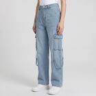 Women's Light Blue Wide Leg Cargo Jeans, Light Blue, small