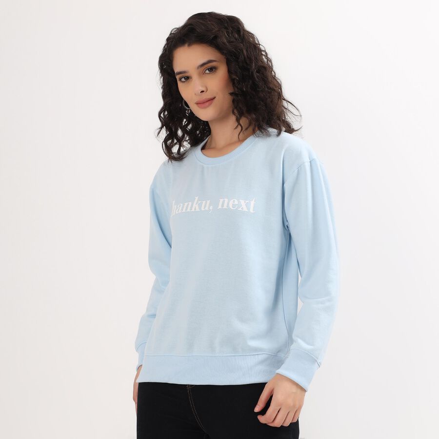 Women's Light Blue Crew Neck Casual Sweatshirt, हल्का नीला, large image number null
