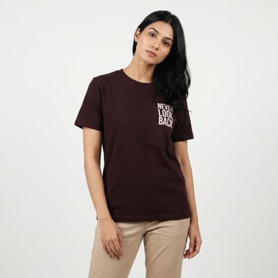 Women's Wine Round Neck Regular T-Shirt