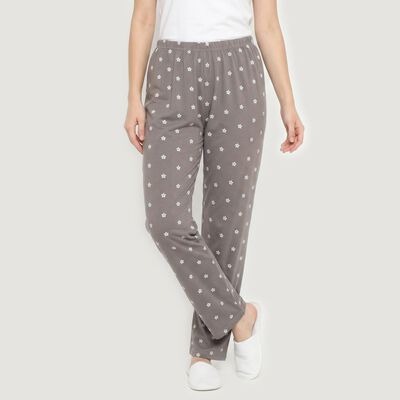 Women's Grey Straight Fit Solid Elastic Waist Pyjama
