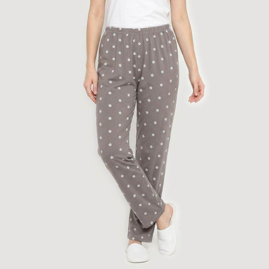 Women's Grey Straight Fit Solid Elastic Waist Pyjama, हल्का ग्रे, large