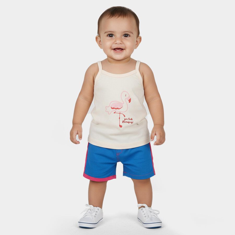 Infants Beige Cream Cotton Round Neck Casual Vest, Beige, large