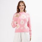 Women's Light Pink Crew Neck Floral Pullover, हल्का गुलाबी, small image number null