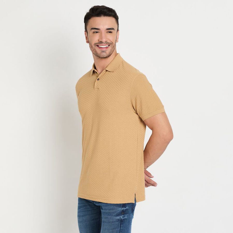 Men's Collared Half Sleeves T-Shirt, Beige, large image number null