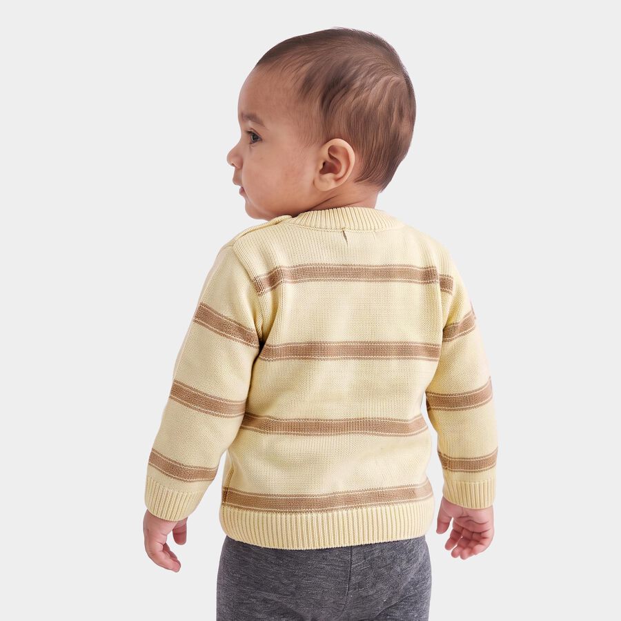 Infants' Beige Crew Neck Printed Pullover, गहरा पीला, large