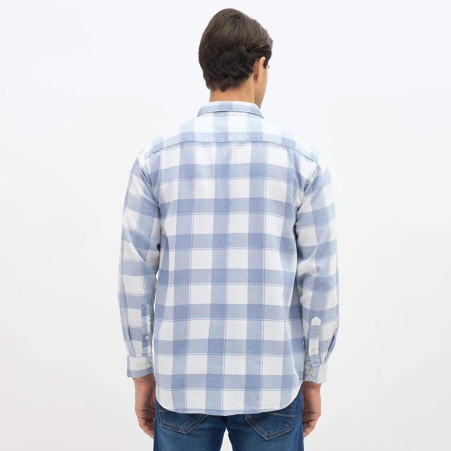 Men's Light Blue and White Spread Collar Casual Shirt, Light Blue, large image number null