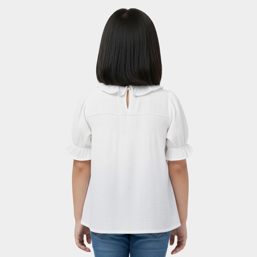 Girls Off-White Round Neck Casual T-Shirt, Off White, large