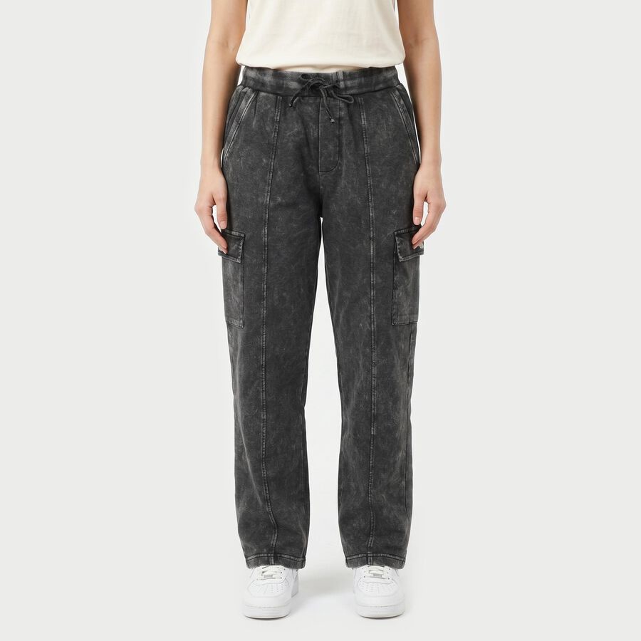 Women's Dark Grey Straight Fit Cargo Track Pants, गहरा ग्रे, large