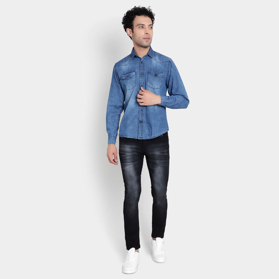 Cotton Solid Casual Shirt, Dark Blue, large image number null