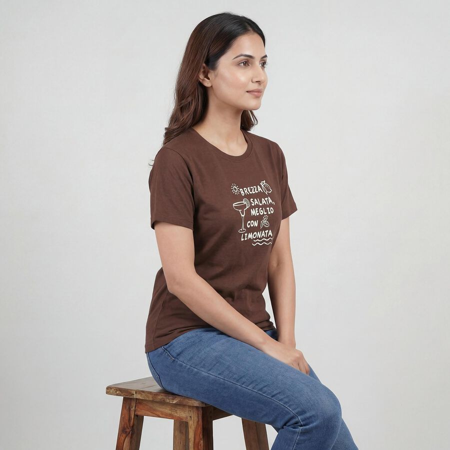 Ladies' Round Neck T-Shirt, Brown, large