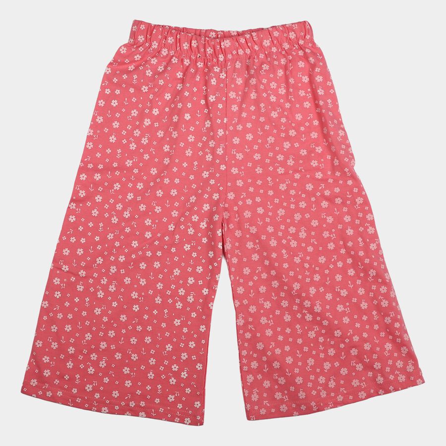 Girls Pink Wide Leg Floral Print Capri, हल्का गुलाबी, large