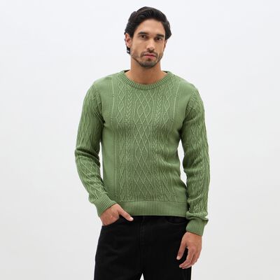 Men's Light Sage Green Crew Neck Casual Pullover