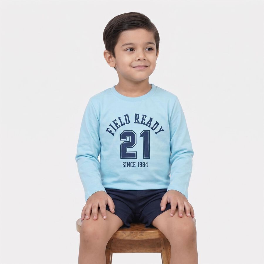 Boys Light Blue Round Neck Regular T-Shirt, हल्का नीला, large