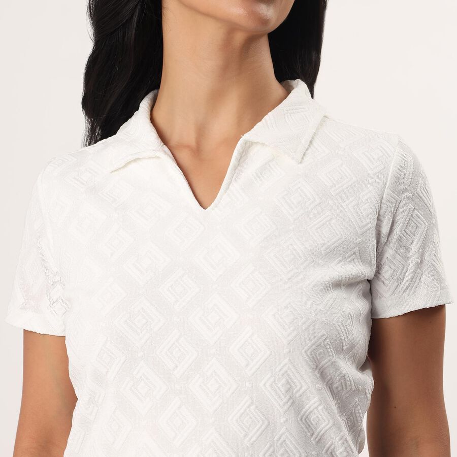 Women's White Polo Neck Solid Polo T-Shirt, सफ़ेद, large