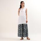 Women's Navy Blue Relaxed Fit Printed Palazzos, ऑफ व्हाइट, small