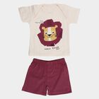 Infants' Purple Cotton Round Neck Graphic Baba Suit, Purple, small