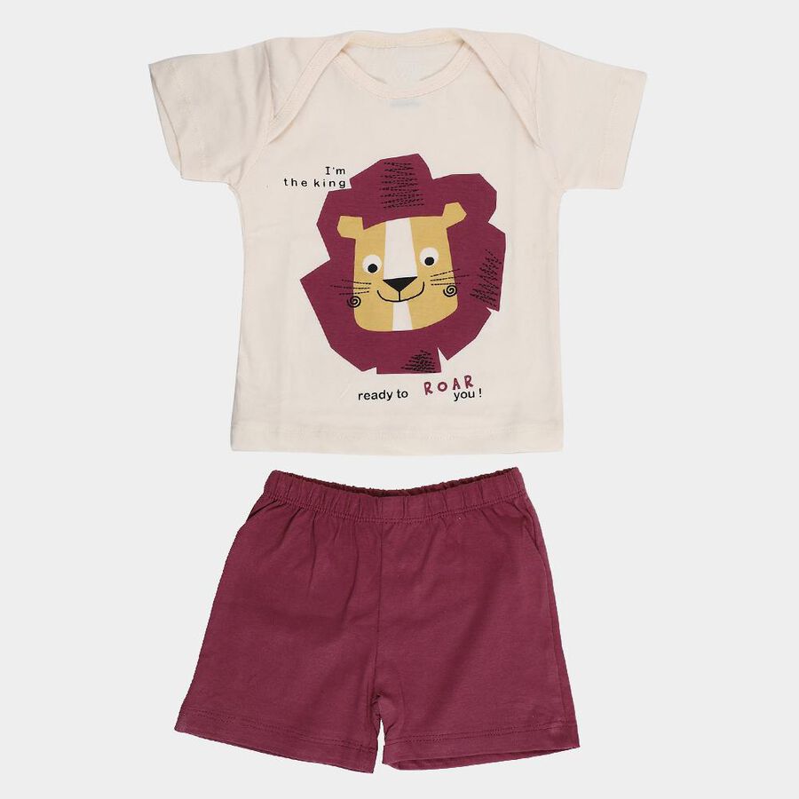 Infants' Purple Cotton Round Neck Graphic Baba Suit, Purple, large