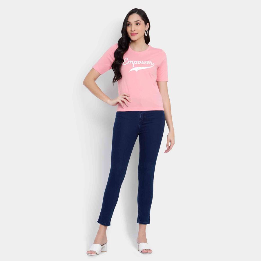 Cotton Round Neck T-Shirt, Pink, large image number null
