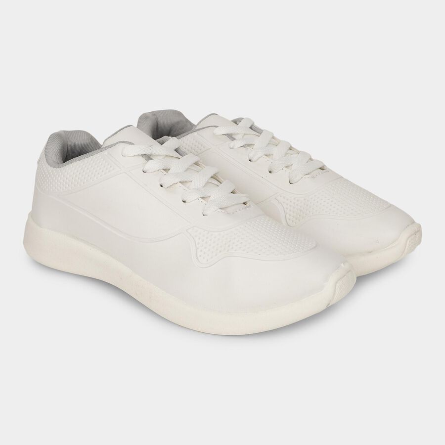 Men's White Lace-Up Casual Shoes, White, large