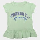 Girls' Mint Green Cotton Round Neck Regular T-Shirt, Light Green, small