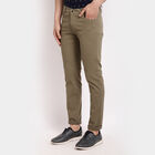 Solid Slim Casual Trousers, Olive, small image number null