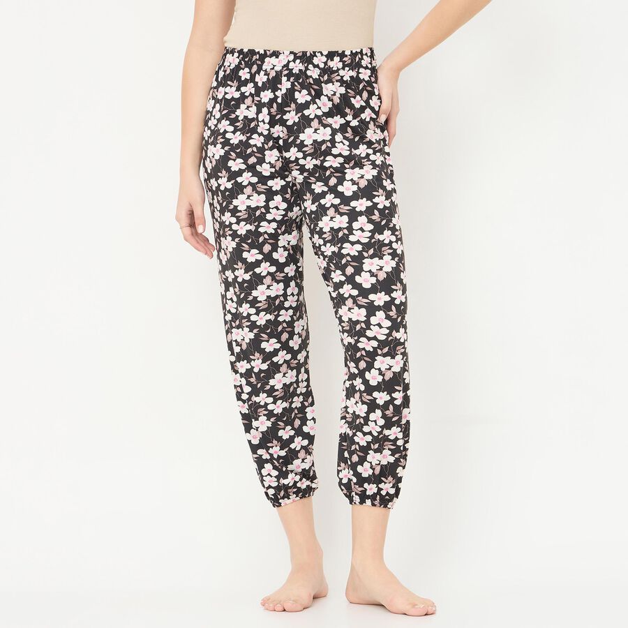 Women's Jet Black Relaxed Fit Elastic Waist Harem Pants, काला, large