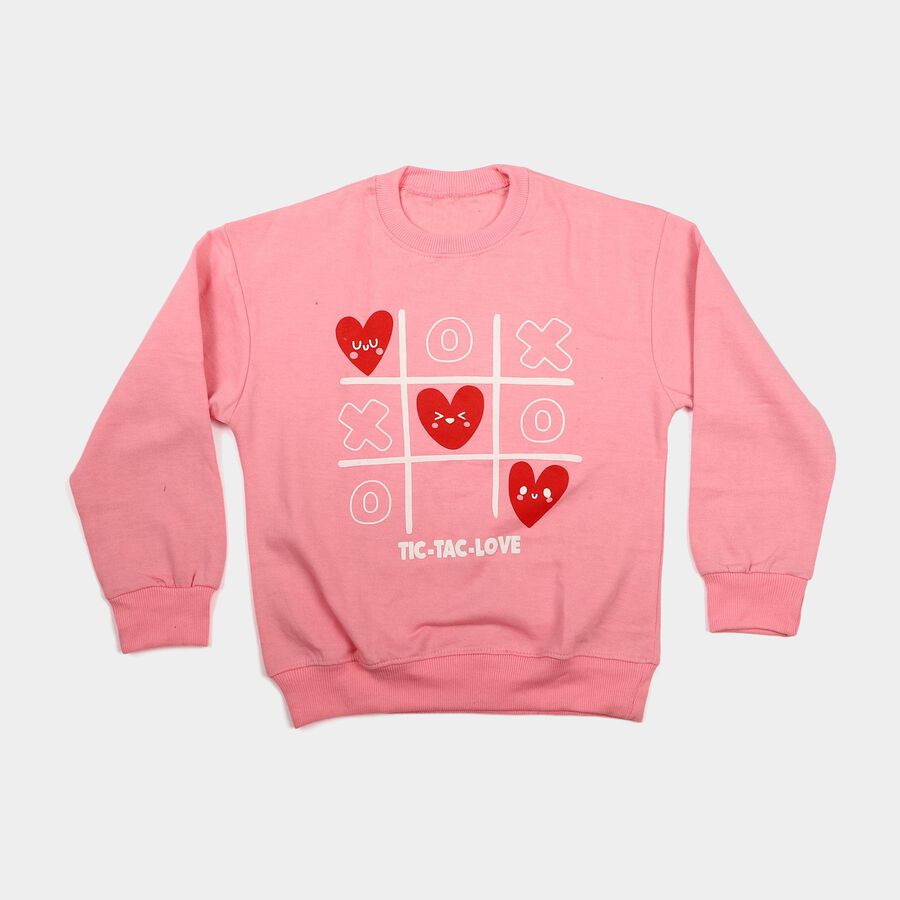 Girls Pink Crew Neck Graphic Print Sweatshirt, Pink, large