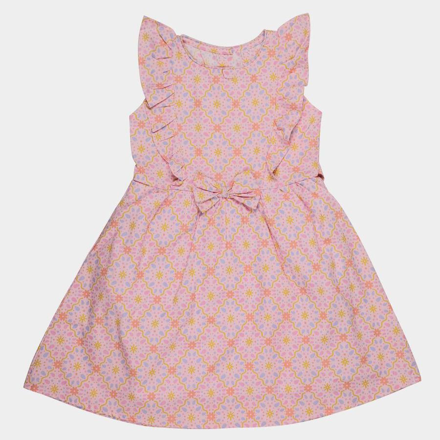 Girls' Light Pink Cotton Sleeveless A-Line Frock, Light Pink, large