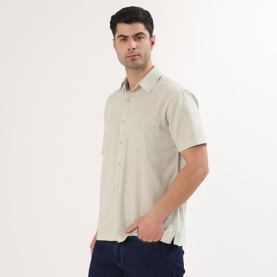 Men's Pale Sage Green Cotton Half Sleeve Spread Collar Casual Shirt, एक्वा, large