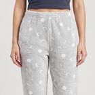 Women's Grey Straight Fit Moon Lounge Pyjama, हल्का ग्रे, small