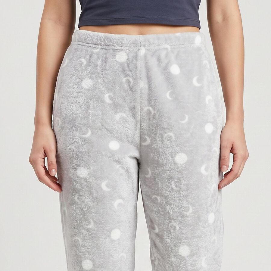 Women's Grey Straight Fit Moon Lounge Pyjama, हल्का ग्रे, large