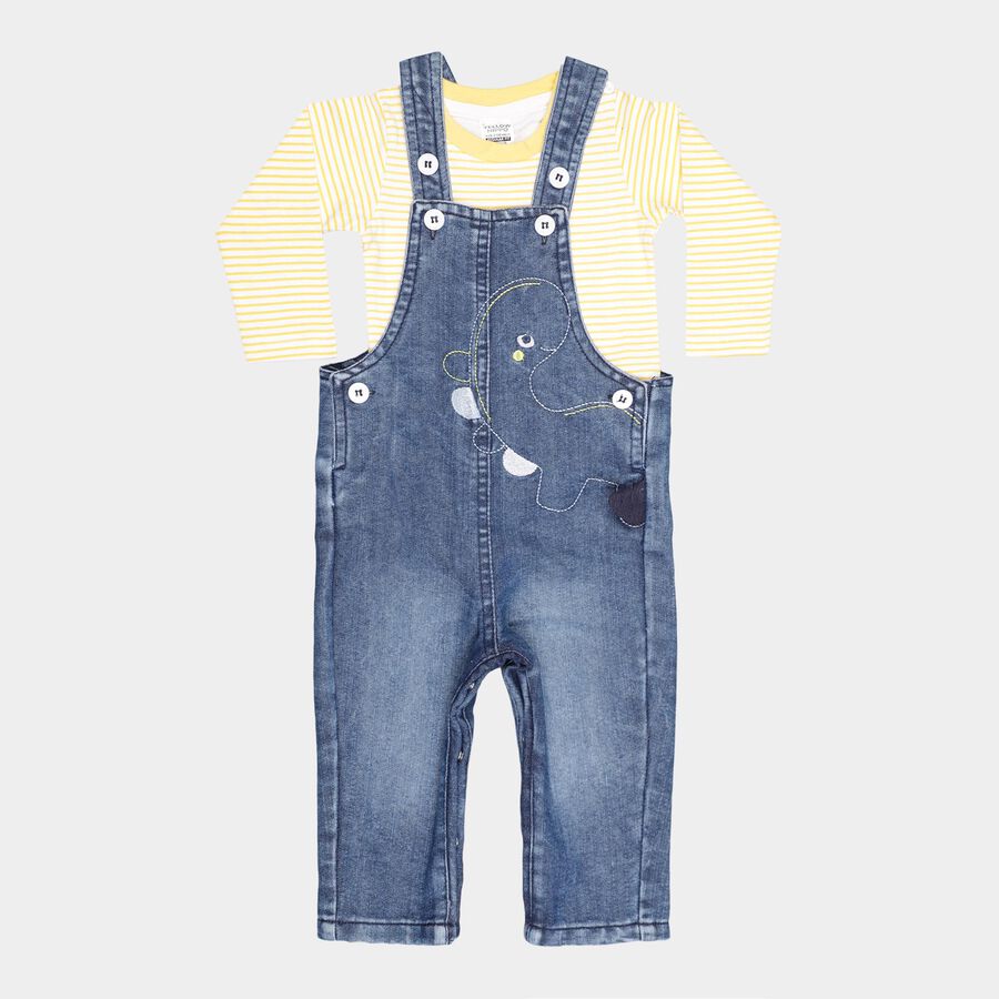 Infants Cotton Stripes Baba Suit, Yellow, large image number null