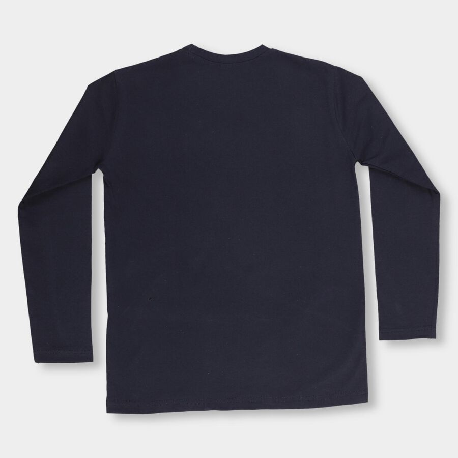 Boys' Navy Blue Round Neck Casual T-Shirt, नेवी ब्लू, large image number null