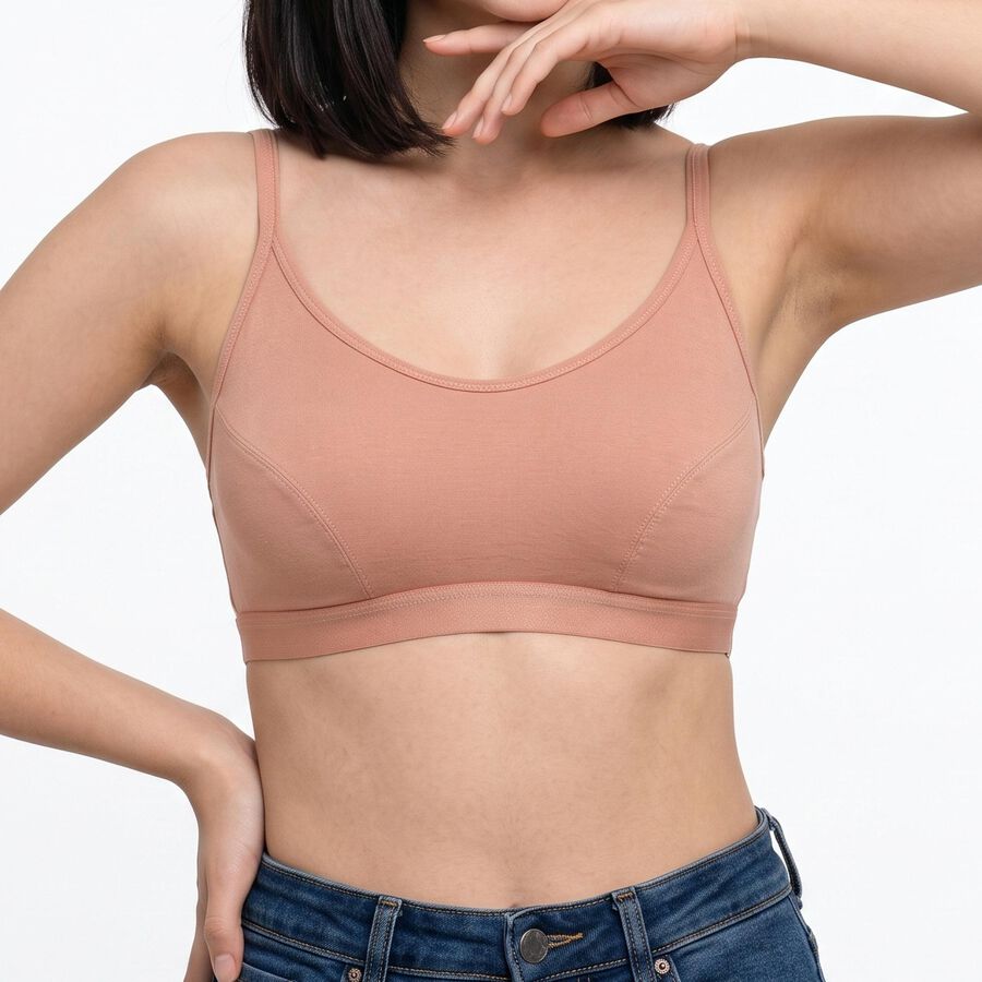 Women's Brown Cotton Blend Scoop Neck Bralette Bra, Brown, large