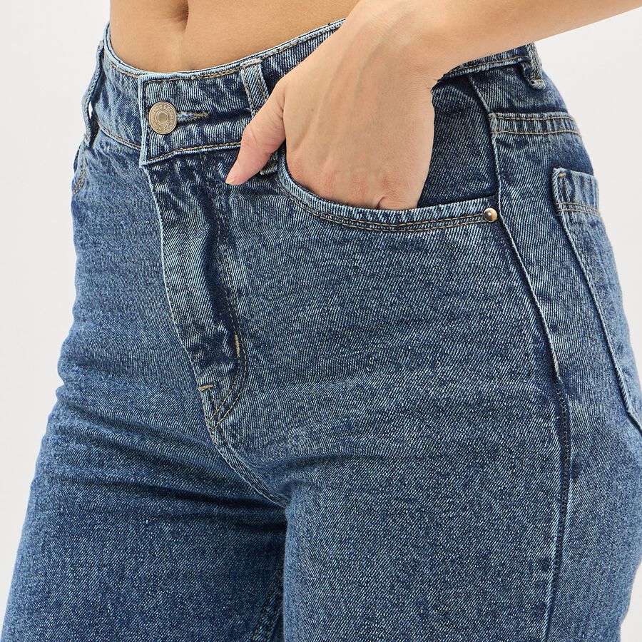 Women's Stonewashed Blue High-Waist Straight Fit Jeans, मध्यम नीला, large image number null