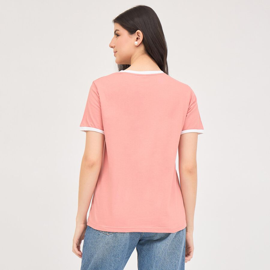 Women's Soft Pink Cotton Round Neck T-Shirt, Pink, large image number null