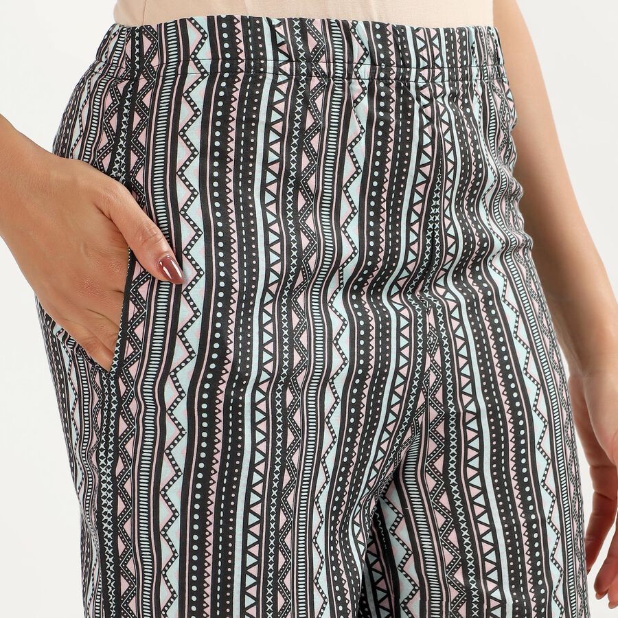 Women's Black and White Printed Wide-Leg Palazzos, Black, large image number null