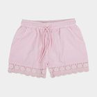 Girls' Pink Lace Hem Elastic Waist Shorts, हल्का गुलाबी, small
